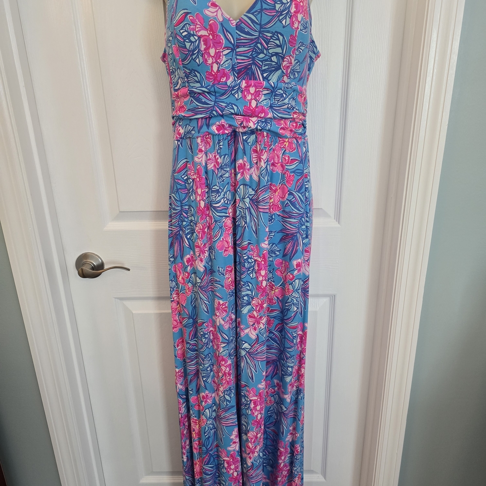 Lilly Pulitzer Blue and Pink Floral Maxi Dress